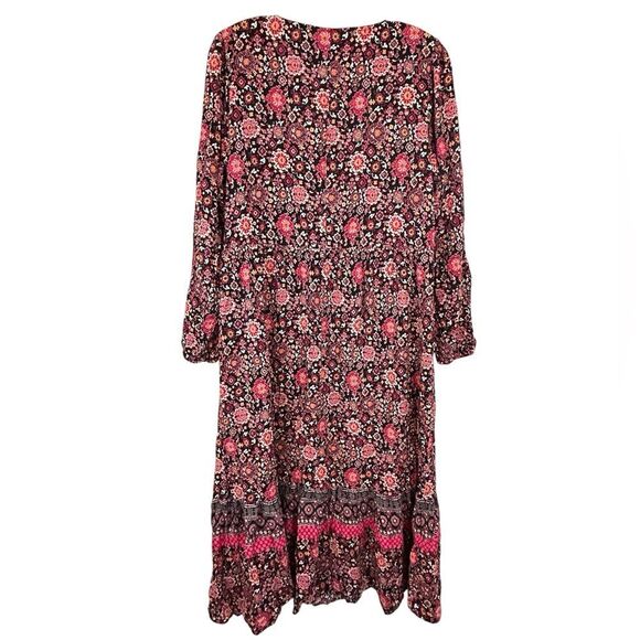 Lane Bryant Floral Maxi Dress Lace Up Neck Womens Plus Size 16 black pink boho - Picture 3 of 16